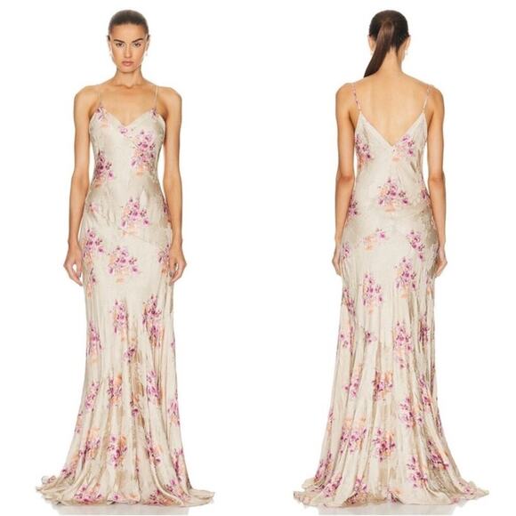LoveShackFancy Dresses & Skirts - LoveShackFancy Azalea Rosie Mauve Floral Silk Blend Slip Maxi Dress Size M